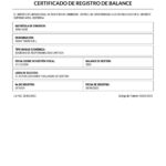 CERTIFICADO DE REGISTRO DE BALANCE